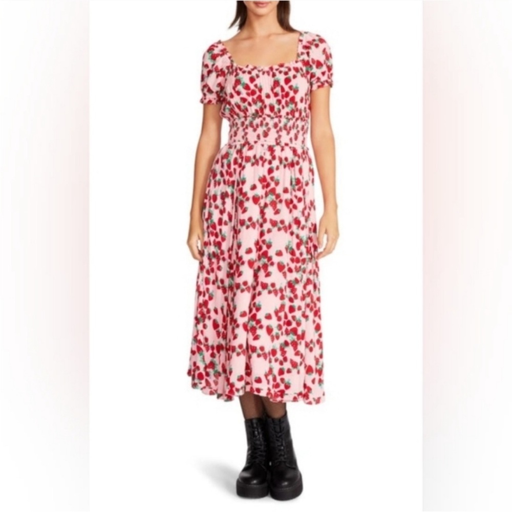 Betsey Johnson Strawberry Fields Lined Midi Dress Size M